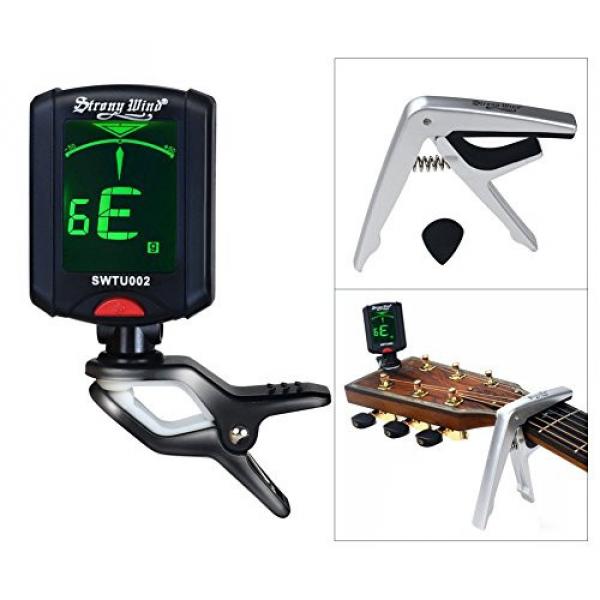 Clip On Tuner for All Instrument, Strong Wind Chromatic Rotating Digital Clip-on Tuner for Guitar, Ukulele, Bass, Violin with Large Clear Colorful LCD Display (Free Gift Guitar Capo and Pick) #1 image