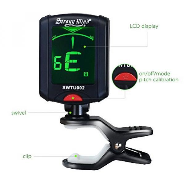 Clip On Tuner for All Instrument, Strong Wind Chromatic Rotating Digital Clip-on Tuner for Guitar, Ukulele, Bass, Violin with Large Clear Colorful LCD Display (Free Gift Guitar Capo and Pick) #3 image