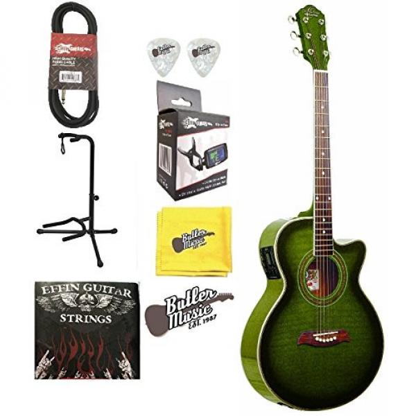 Oscar Schmidt OG10CEFTGR Trans Green A/E Guitar w/Effin Strings, Picks &amp; More #1 image