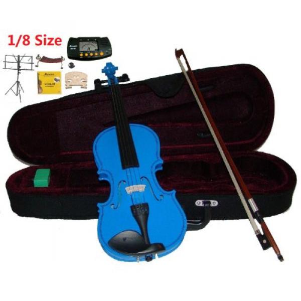 Merano 1/8 Size Blue Violin with Case and Bow+Extra Set of Strings, Extra Bridge, Shoulder Rest, Rosin, Metro Tuner, Black Music Stand, Mute #1 image