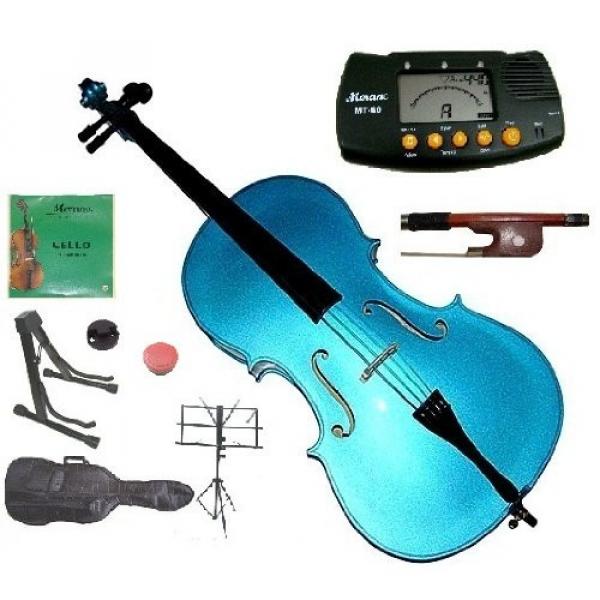 Merano 1/10 Size Blue Student Cello with Bag and Bow+2 Sets of Strings+Cello Stand+Black Music Stand+Metro Tuner+Rosin+Rubber Mute #1 image