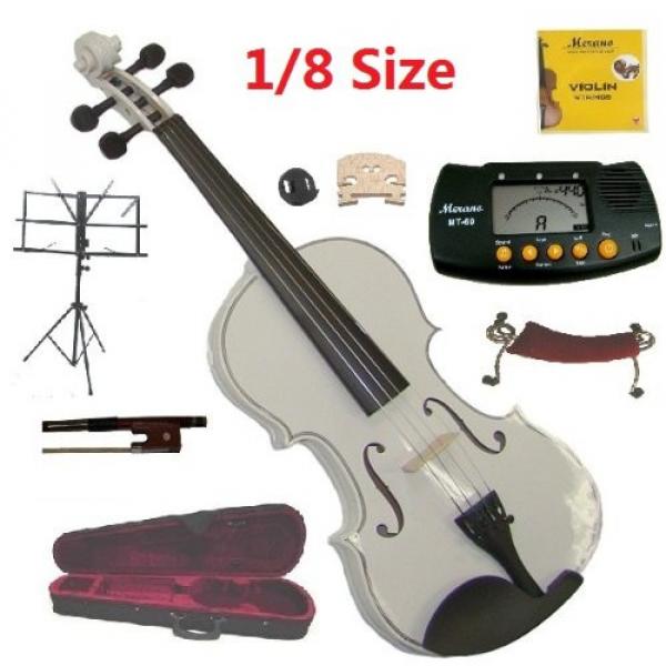 Merano 1/8 Size White Violin with Case and Bow+Extra Set of Strings, Extra Bridge, Shoulder Rest, Rosin, Metro Tuner, Black Music Stand, Mute #1 image