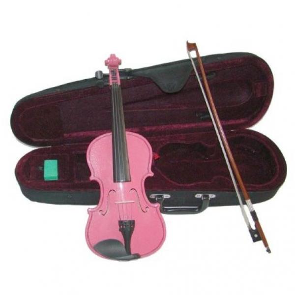 Merano 1/10 Size Pink Violin with Case and Bow+Extra Set of Strings, Extra Bridge, Extra Bow, Rosin, Black Music Stand, Metro Tuner #1 image