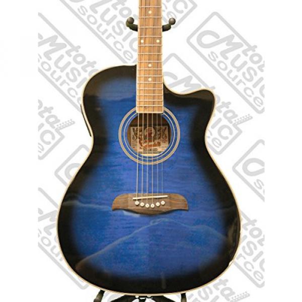 Oscar Schmidt Auditorium Cutaway Trans Blue Acoustic/Electric Guitar, Case Bundle OACEFTBL #3 image