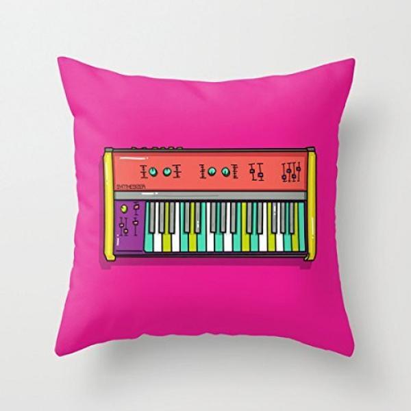 AHArtSaleStore O28L Hot Pink Synth Keyboard Throw Pillow 18 X 18 Square Pillowcase #1 image